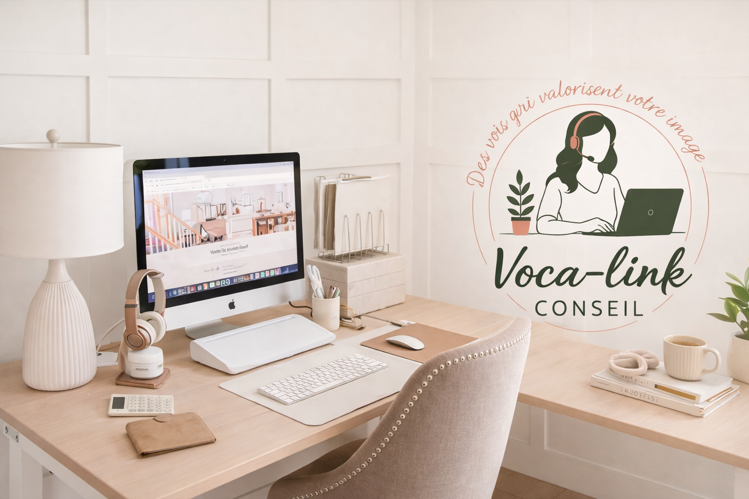 Bureau de travail avec branding VOCA-LINK-CONSEIL